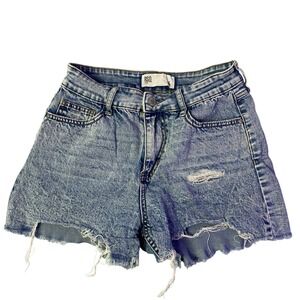 RSQ Jeans Womens Size 5 Distressed Acid Wash High Rise Denim Cut Off Shorts Blue